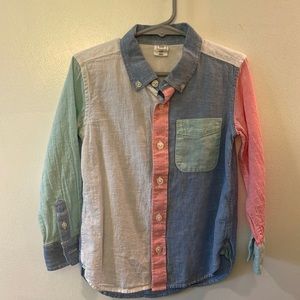Boys linen/cotton blend color-block button down